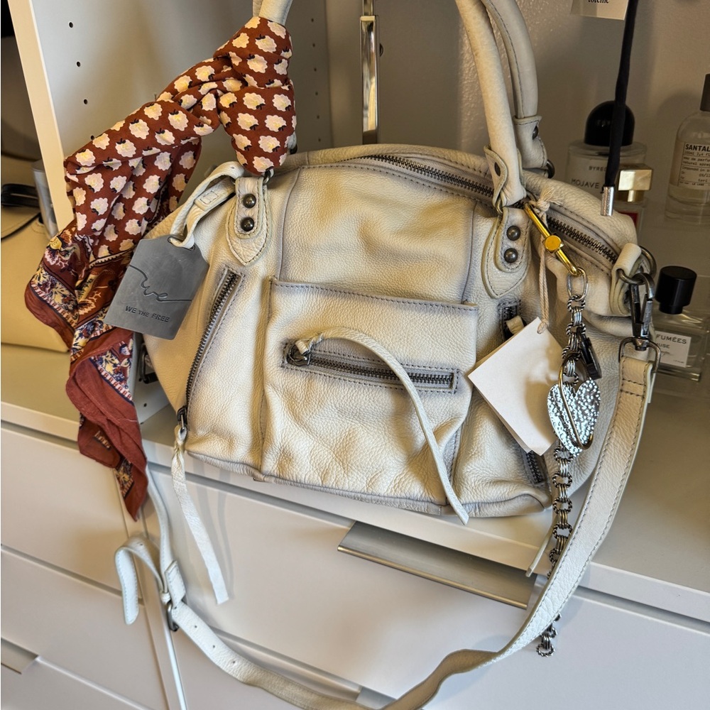 NWT Free People Cream Shoulder Bag with Charms and Bandana - Picture 2 of 9